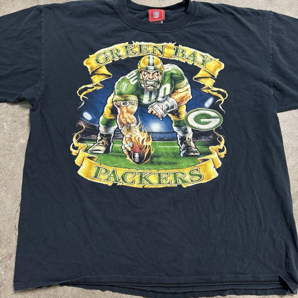 Vintage 90s Green Bay Packers NFL Football Black Shirt 2XL Team Logo #00 T Shirt